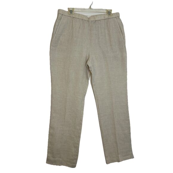 COS Straight Leg Pants 100% Linen Khaki Career Minimalist Lagenlook - Size 12 - Picture 1 of 14